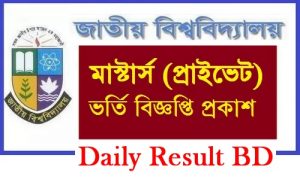 National University Masters Private Admission Notice Result 2017-2018